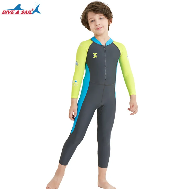 2023 Children's Outdoor Long Sleeve One Piece Surfing Suit Sunscreen Quick Drying Boys And Girls Swim Surfing Snorkeling Suit