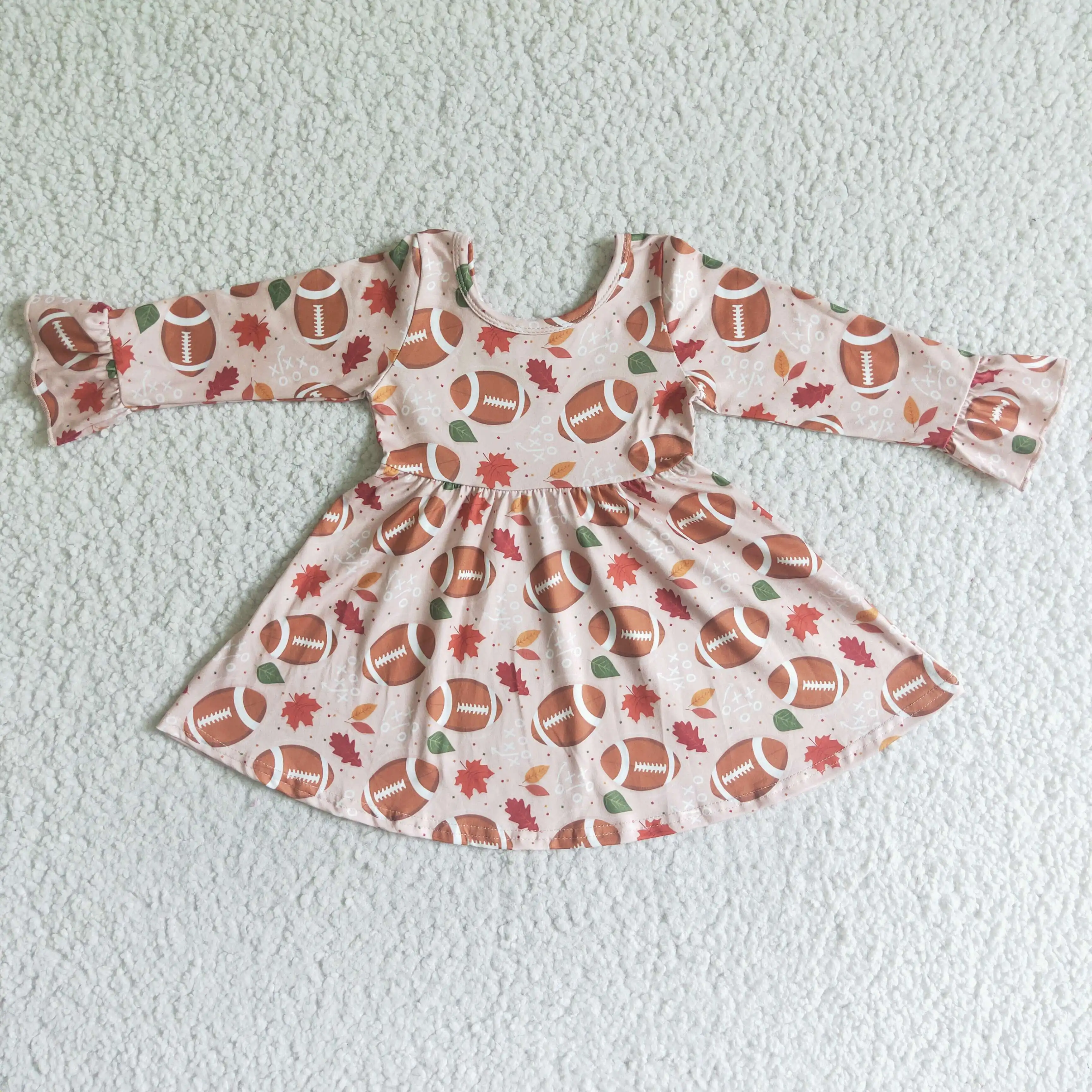 

GLD0029 girl long sleeve football twirl dress for autumn