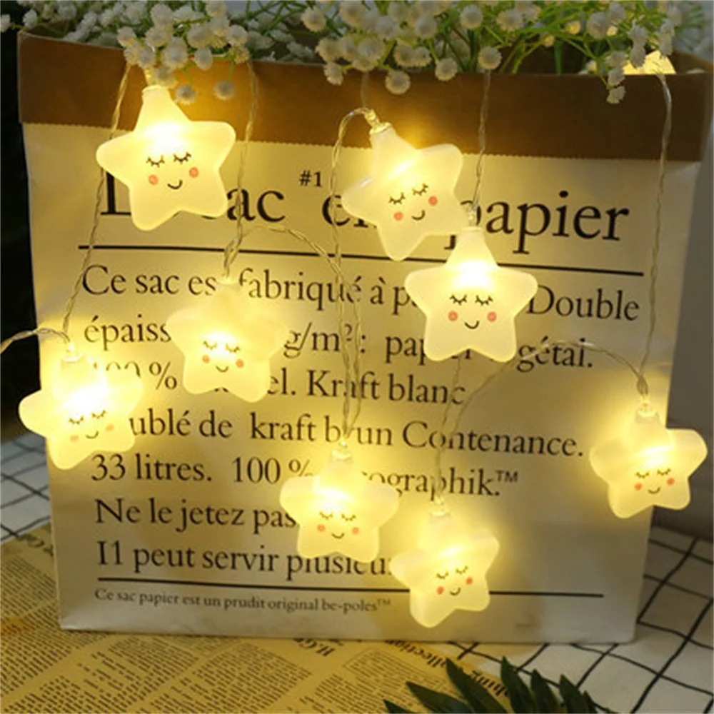 

LED Star Expression Light String Home Bedroom Decorative Colored Lights White Clouds Shaped Cute Smiley Decorative Lights String