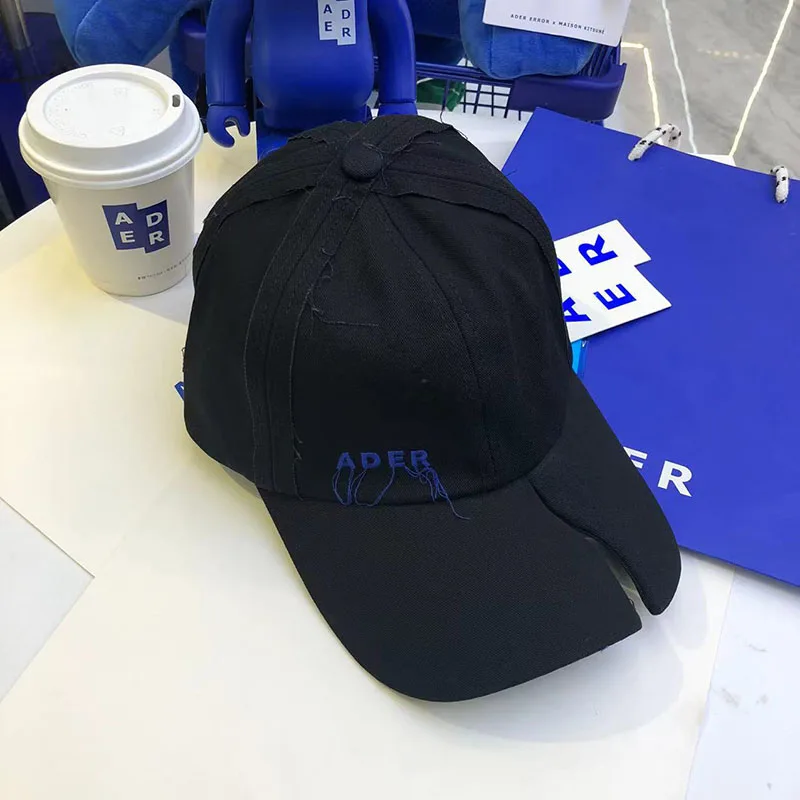 

ADER Baseball Caps Men Women 1:1 Fringed letter split adjustable hats ADERERROR Korean black baseball cap