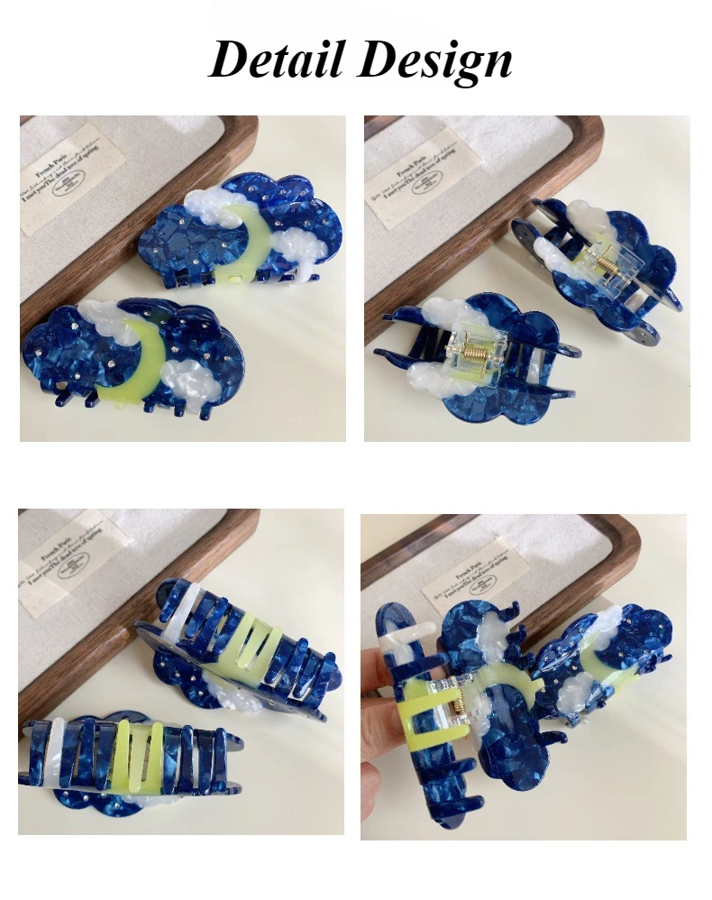 DuoShang новые заколки для волос со стразами и луной ацетатные синяя серия в форме