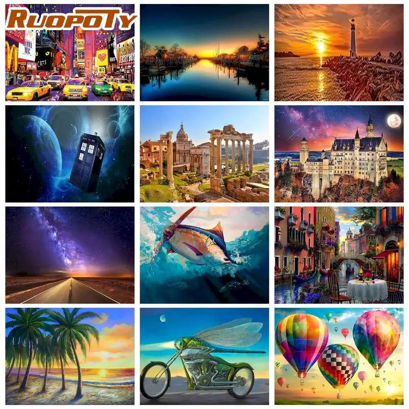 

RUOPOTY Diamond Painting Landscape Full Square Drill Cross Stitch Diamond Embroidery Full Set Painting Rhinestone Home Decor