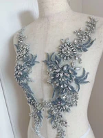 promotion pale blue floral bodice applique silvery heavy bead rhinestone front patch for dance costumecouture decorgown