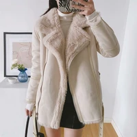 new fur lamb hair solid patchwork zipper design casual jackets women european and american style plus velvet double sided coats