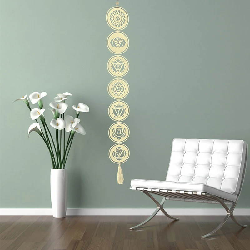 

Chakra Healing Wall Art Decoration 7 Rings Wooden Home Wall Hanging Decor Wood Plate Pendant Ornament Gift