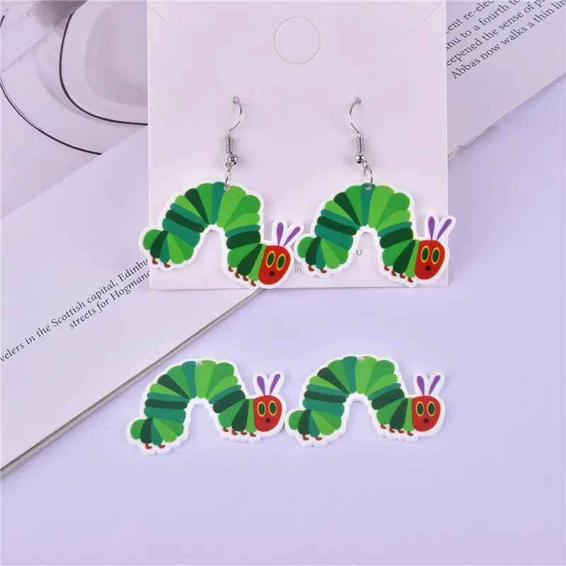 

10 шт. 44*27 мм голодная гусеница клубника баг акриловые Подвески для самостоятельного изготовления сережек ювелирных изделий