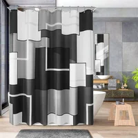 Modern Plaid Black And White Shower Curtain Set Abstract Geometric Blue Shower Curtain Liner Waterproof Polyester Bathroom Decor