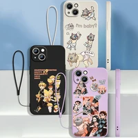 anime ghost killing blade cute pattern for apple iphone 13 12 11 pro max mini xs xr x 8 7 plus liquid rope phone case capa cover