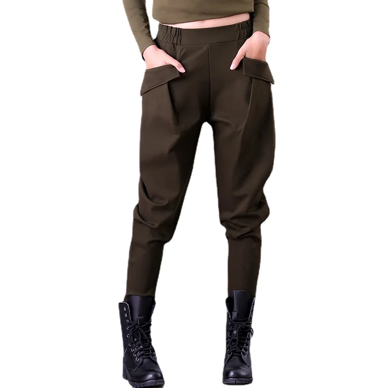 

Женские брюки, осенне-зимние шаровары, женские повседневные брюки, тонкие брюки с эластичным поясом, черные брюки большого размера с редисом