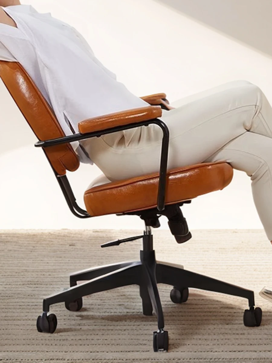 Кожаный компьютерный стул для дома удобный сидячий учебы подлокотник книжный