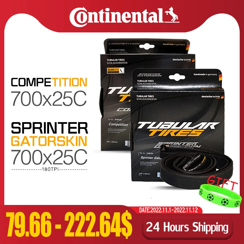 

Continental Sprinter Gatorskin/ Competition Tubular Road Bike Tire Black 28"x25mm 180 TPI Stab-proof Cut-proof Tube Tire