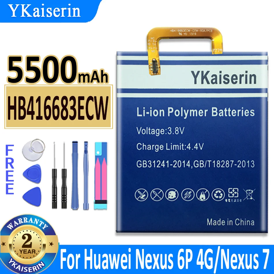 

Аккумулятор ykaisсеребрин для Huawei HB416683ECW 5500 мАч для Huawei Ascend Nexus 6P 4G ,Bullhead,Nexus 7 Nexus7,angler,Nex