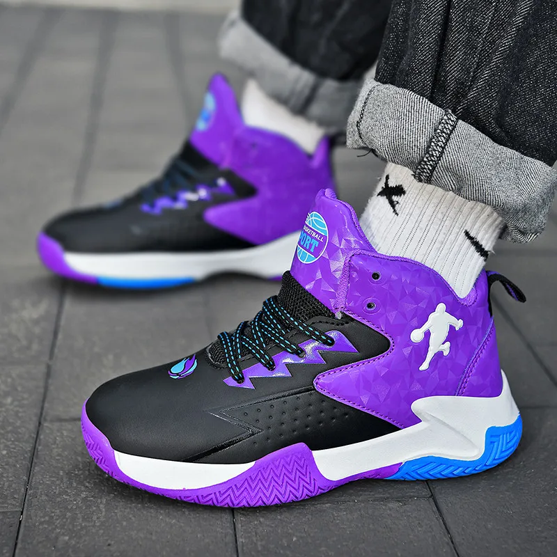 Purple Children Brand Sneakers Hot Selling  Anti-slip Kids Professional Training Shoes Breathable Mesh Boys Basketball Shoes