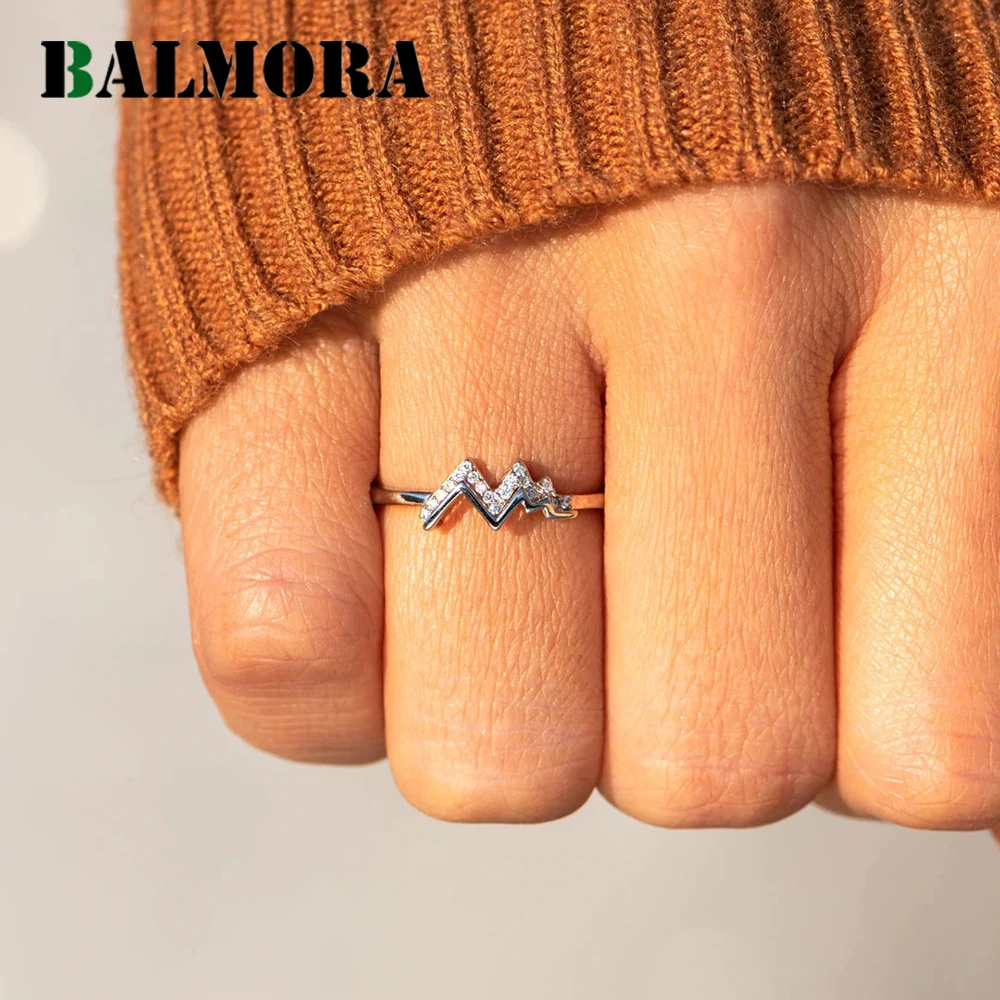 

BALMORA S925 Silver Heartbeat Mountain CZ Finger Ring For Women Girl Elegant Charm Fashion Fine Anillos Jewelry Gift