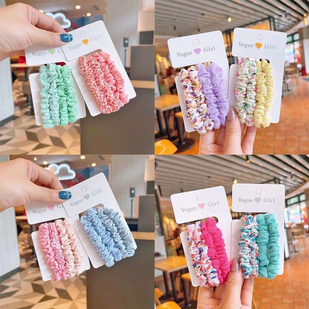 

4Pcs/Lot Girl Print Hair Band Accessories Fashion Large Hair Ties Solid Color Elastic Scrunchies For Women Ponytail Hairstyle