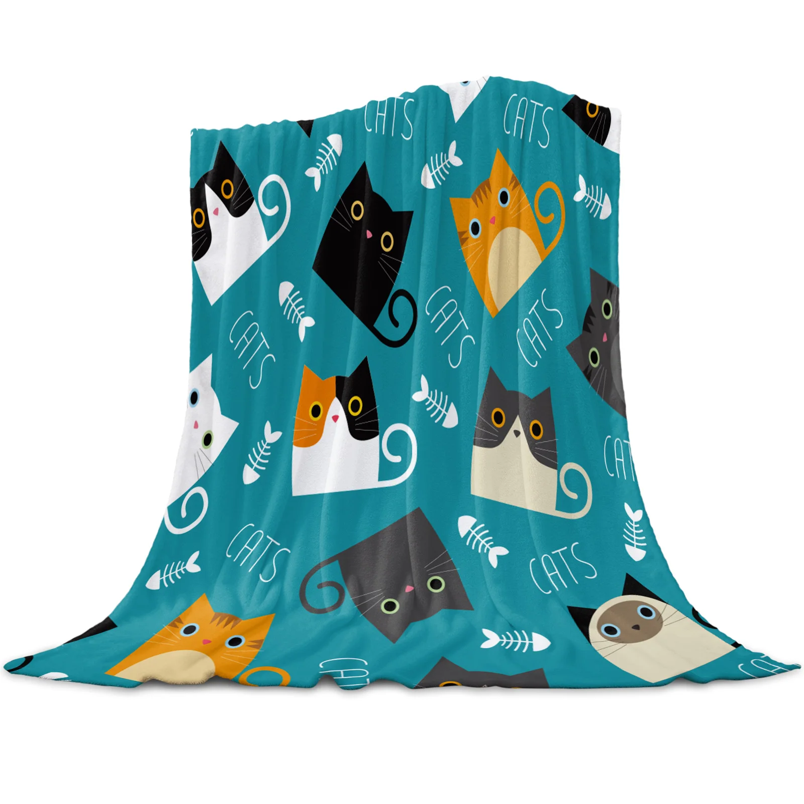 Cartoon Cute Cat Throw Blanket Soft Comfortable Microfiber Flannel Plush Blankets Warm Sofa Bed Sheets