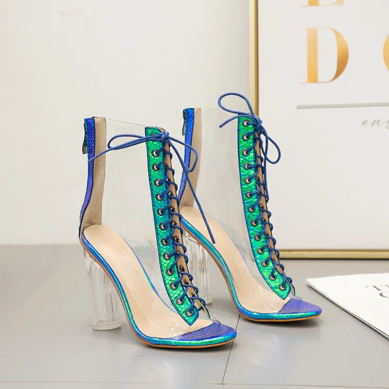 Женские сандалии-гладиаторы из ПВХ прозрачные Босоножки с открытым носком на