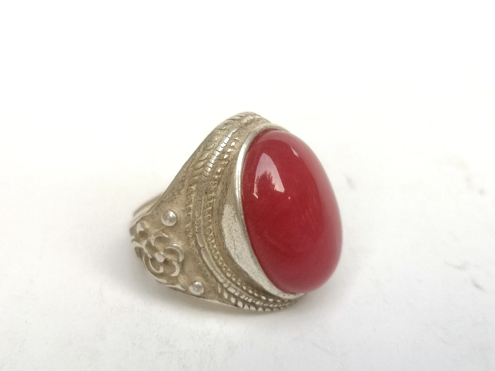

Superb Collection Old China Tibet Silver Handmade Inlay Jade Ring Decorated Gift