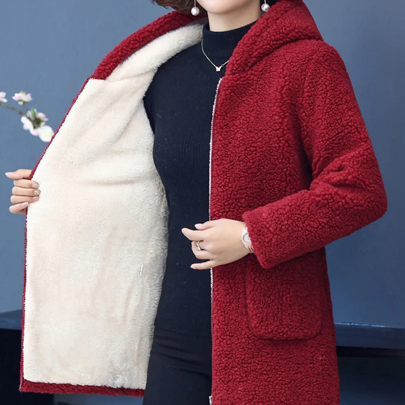 Mother's winter coat, cotton coat, middle-aged women's  cashmere thickened fleece, wool cotton jacket women's autumn winter