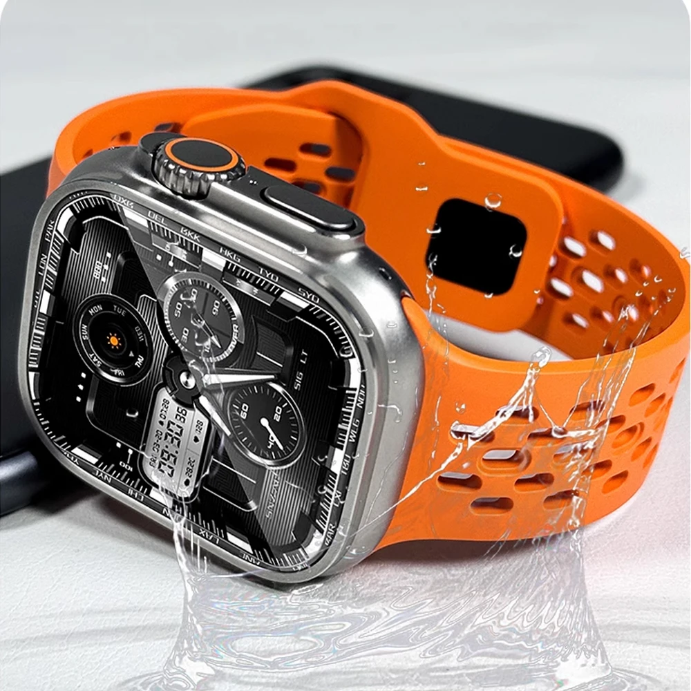 Силиконовый ремешок для Apple Watch 10 46 мм 42 45 41 44 49 40 дышащий браслет correa Series 9 8 7 6 5 3 SE