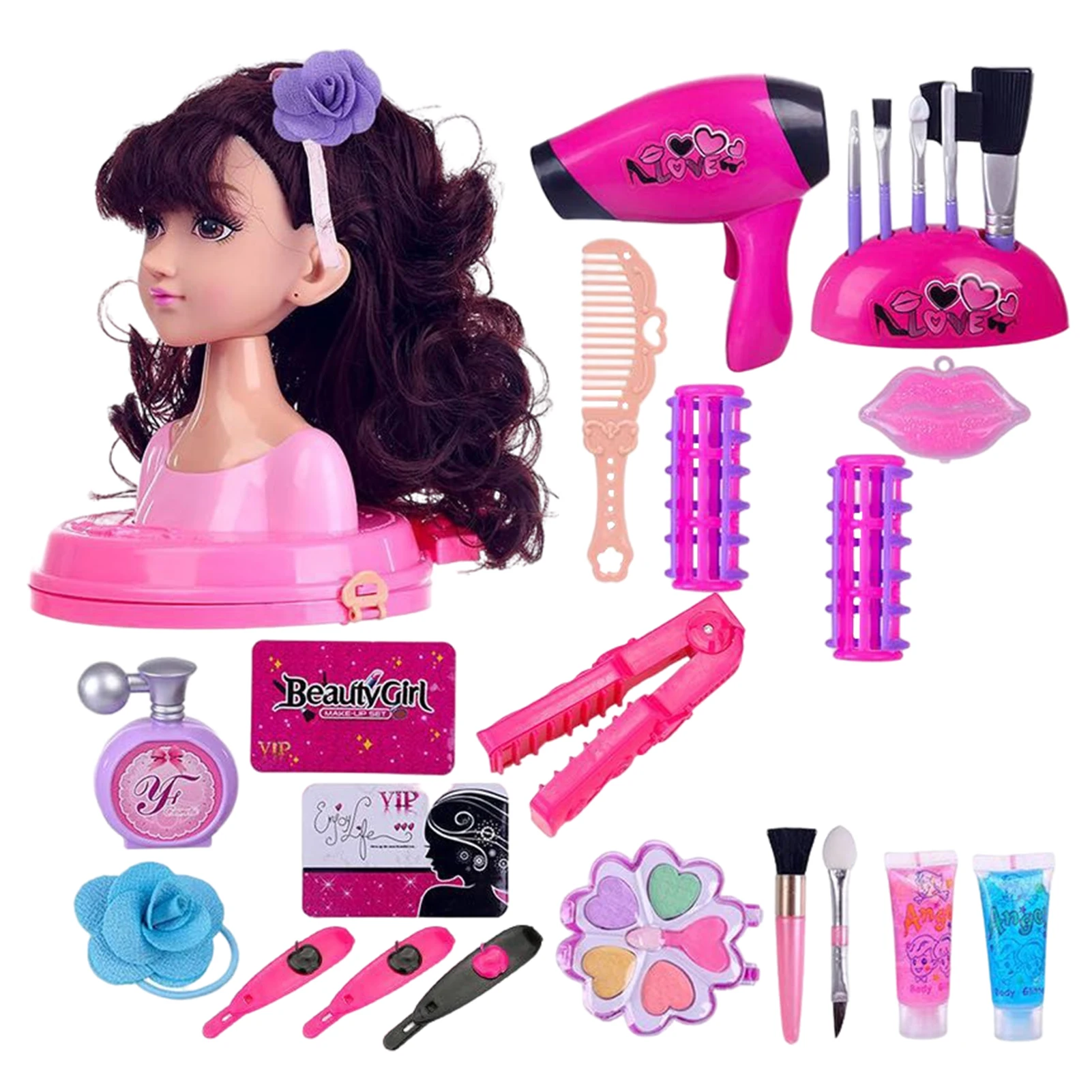 

Doll Styling Head 27 Pcs Hairstyle Head Makeup Toy Styling Doll Head With Hair Dryer Accessories For Girls Makeup Learning