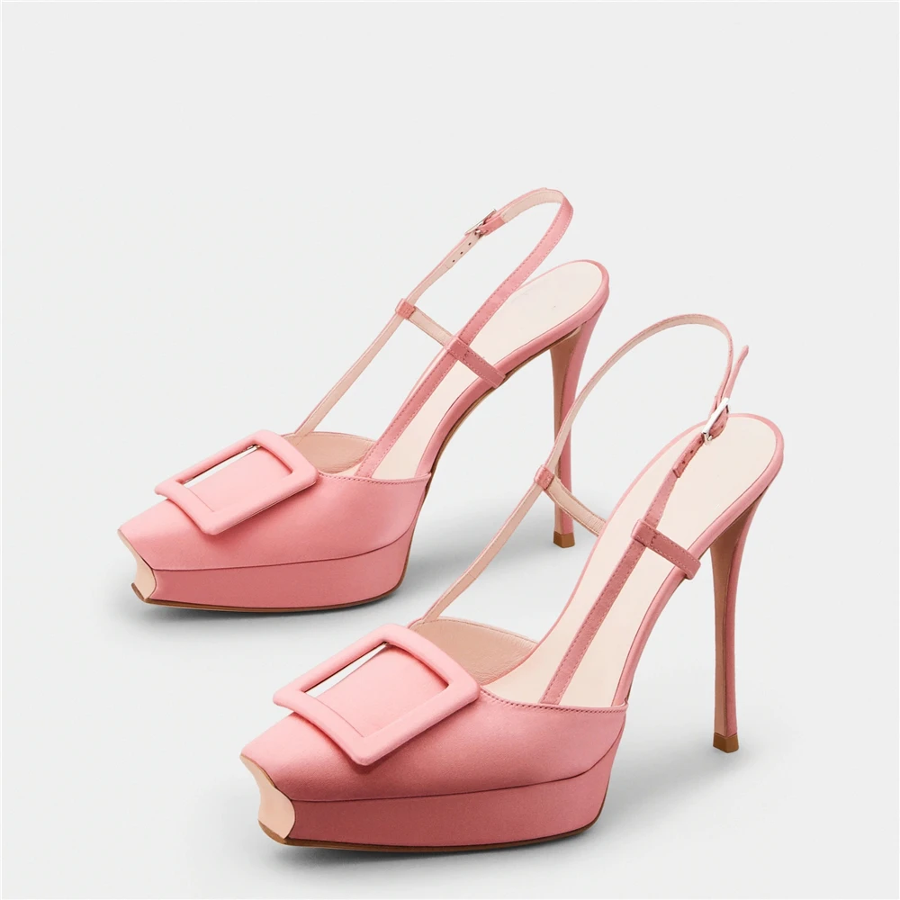 Women Shoes Summer New Pointed Toe Platform Stiletto Shoe Fashion Closed Toe Big Buckle Strap High-Heeled Formal Dress Sandals