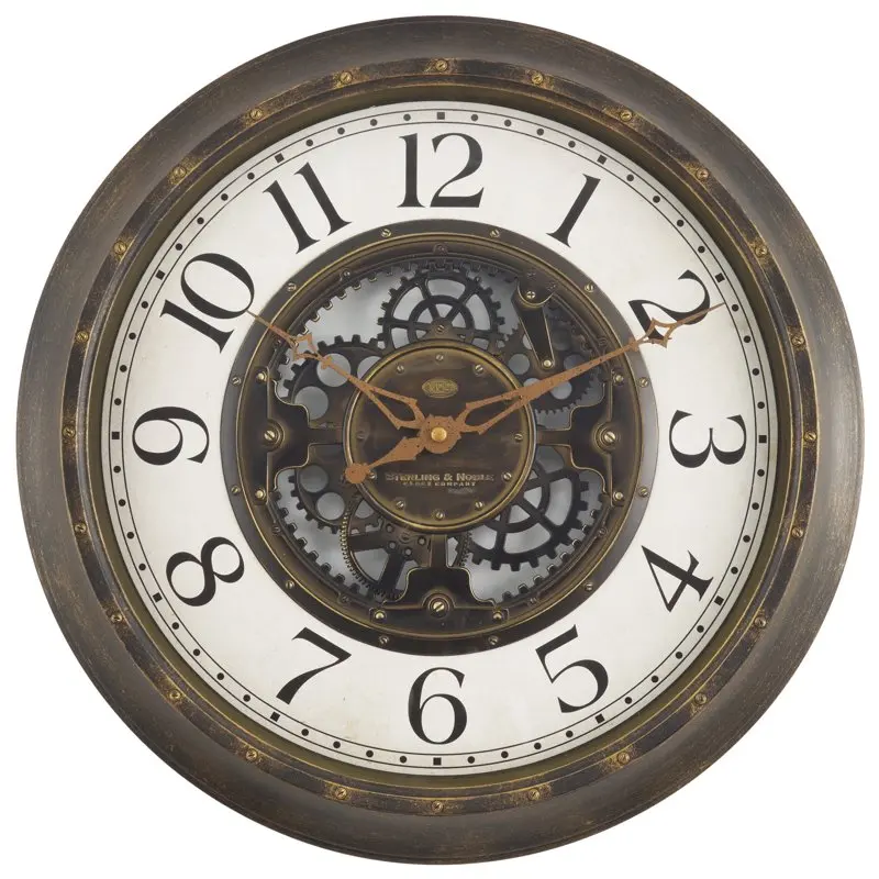 

15.5" Indoor Round Aged Bronze Arabic Number Industrial Gear Analog Wall Clock