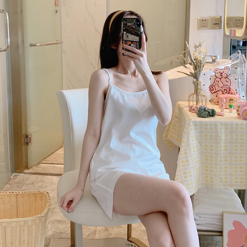 CAIYIER Sweet Solid Color Lingerie Sets For Women Sling Sleeveless Sexy Sleepwear Summer Famale Underwear Nightwear Suit M-XL