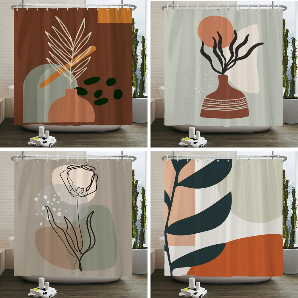 

Abstract Art Plant leaves Shower Curtain Waterproof Polyester Cloth Bath Curtain Morandi Color Block Curtains for Bathroom Decor