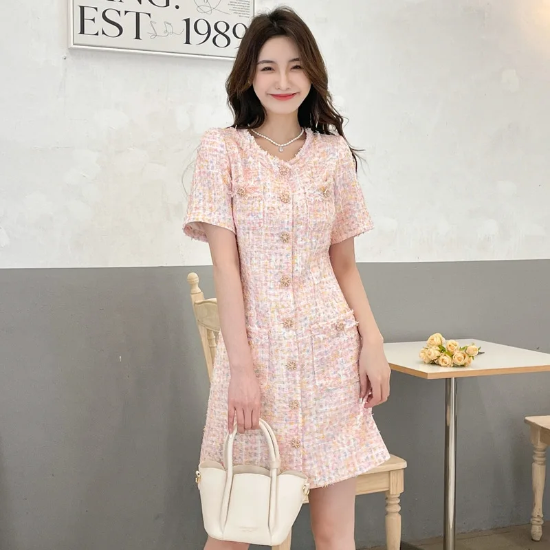 

Женское приталенное платье из твида, маленькое летнее платье в винтажном стиле