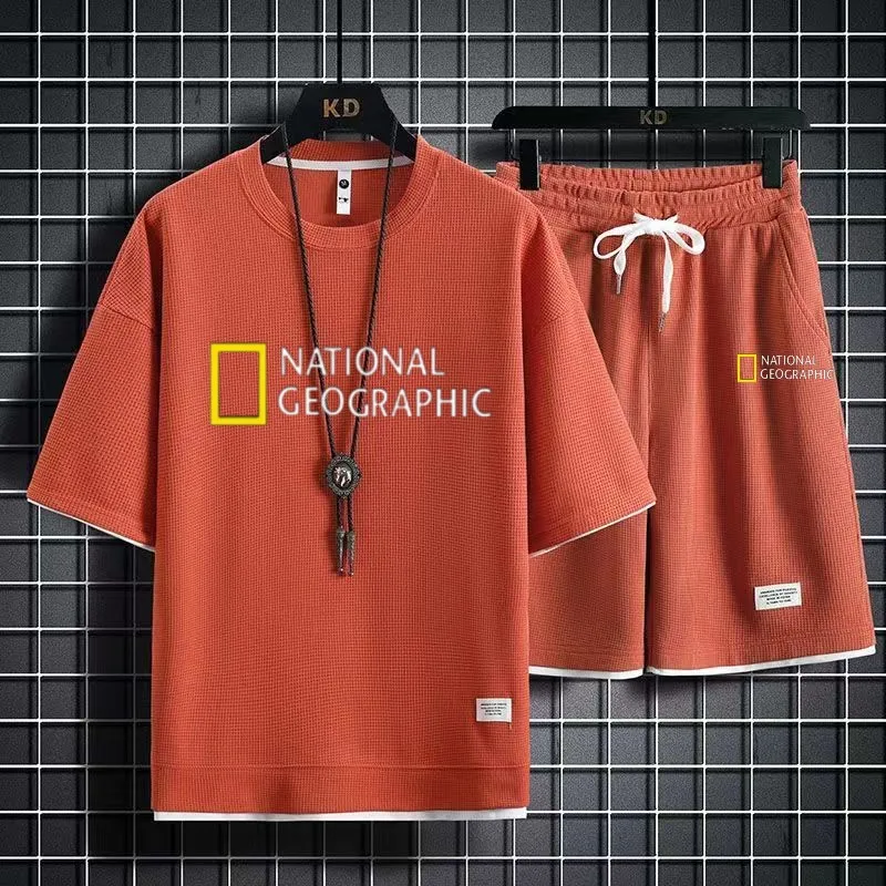 2023 Summer High Quality Men's Two Piece Linen Casual T-shirt+Shorts Set Men's Sports Set Fashion Short Sleeve Sportswear