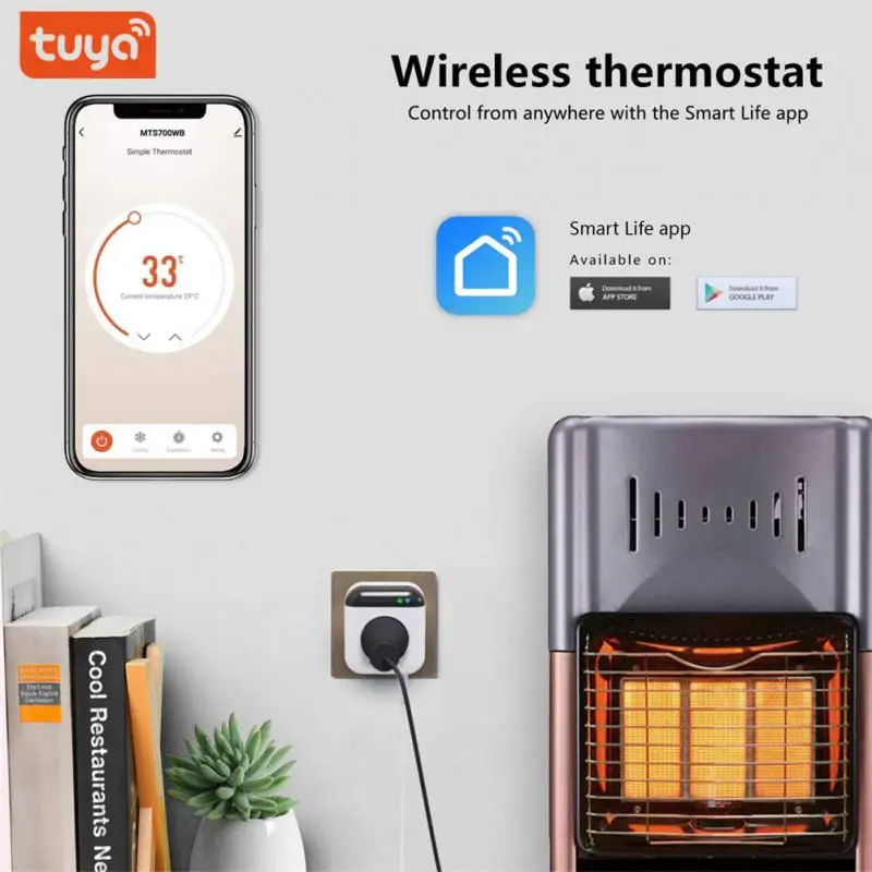 

15a Wireless Plug-in Socket Thermostat Thermoregulator Tuya Wifi Thermostat Plug Outlet Programmable Voice Control App Control