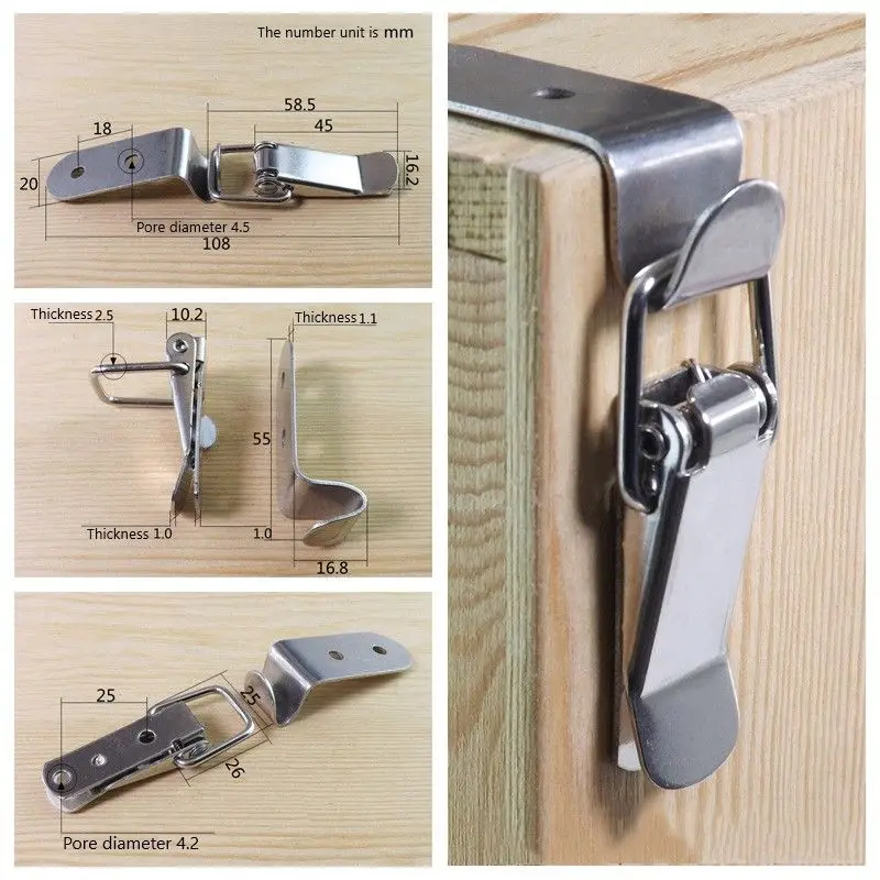 

90 Degrees Duck-mouth Buckle Hook Lock Stainless Steel Spring Loaded Draw Toggle Latch Clamp Clip Silver Hasp Latch Catch Clasp