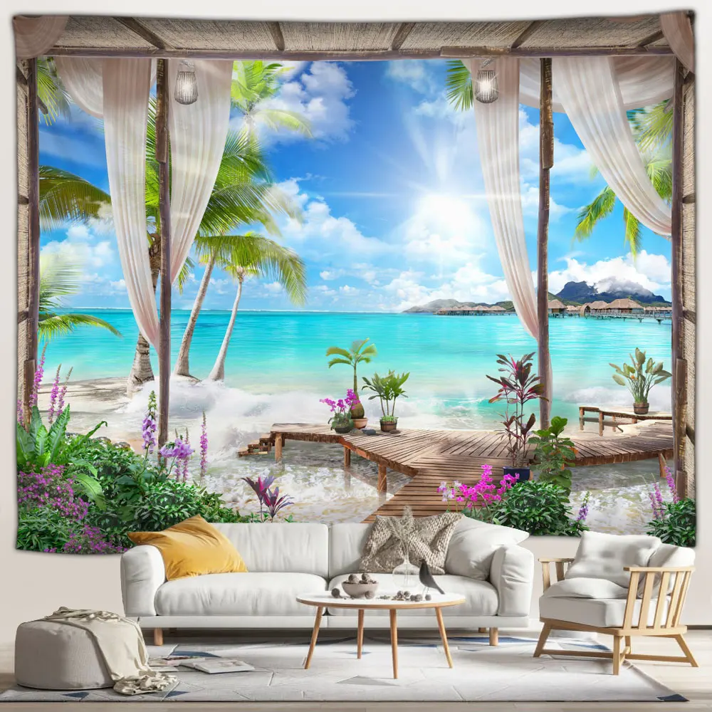 Уличный садовый пейзаж постер гобелен винтажный Средиземноморский Морской