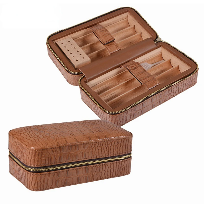 6 pieces of brown PU leather imitation crocodile leather cigar moisturizing box