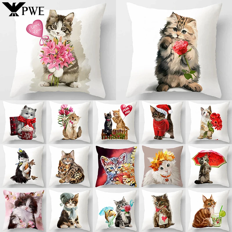 

Cat Pattern Polyester Throw Pillow Living Room Cushion Cover Car Home Decoration Sofa Bed Decorative Pillowcase