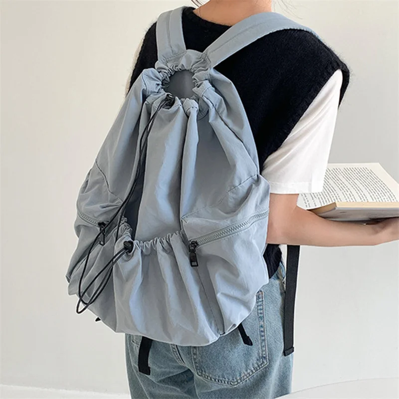 

Fashion Ruched Drawsting Backpacks For Women Casual Nylon Lady Backpack Light Weight Students Bag Large Capacity Travel Sac 2023