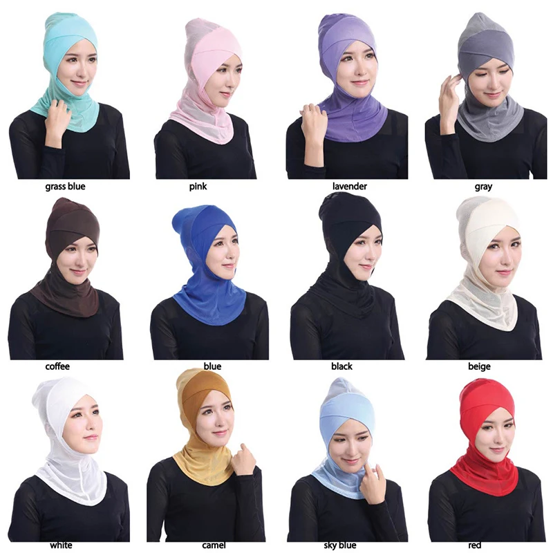 

Female Muslim Style Full Cover Casual Stitched Cross Bottoming Cap Pure Color Simple Classic Women's Hijabs Underscarf