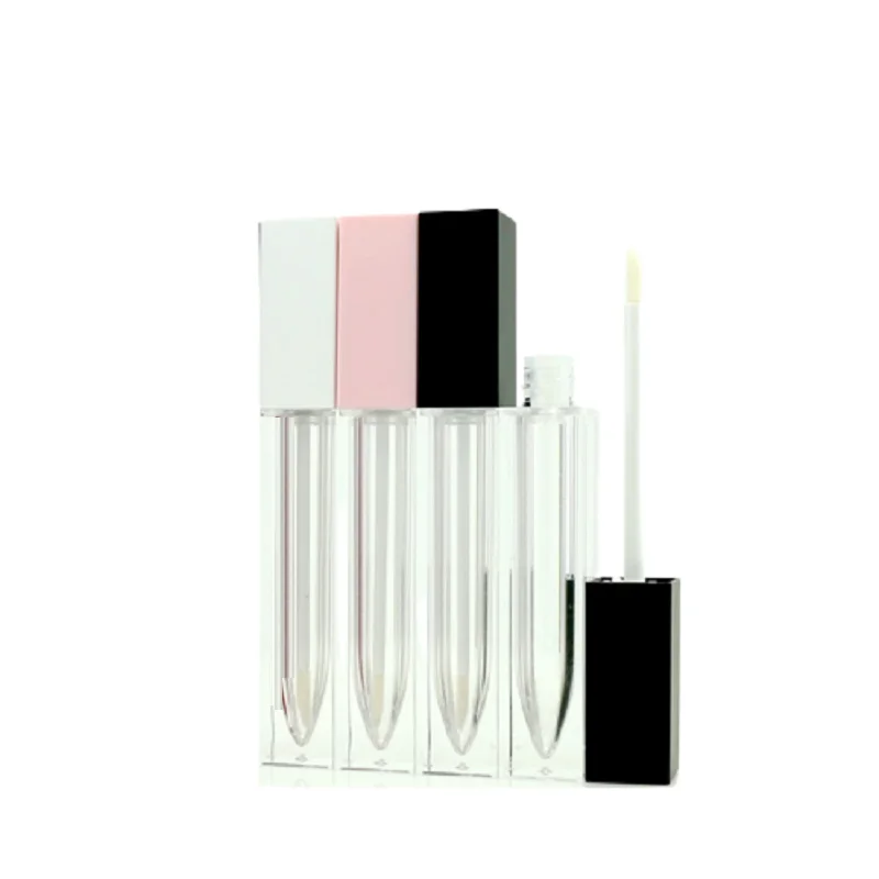 

Empty Lip Gloss Tubes 6ml Clear Square Black White Pink Lid Makeup Lip Glaze Packaging Bottle Plastic Lipgloss Containers