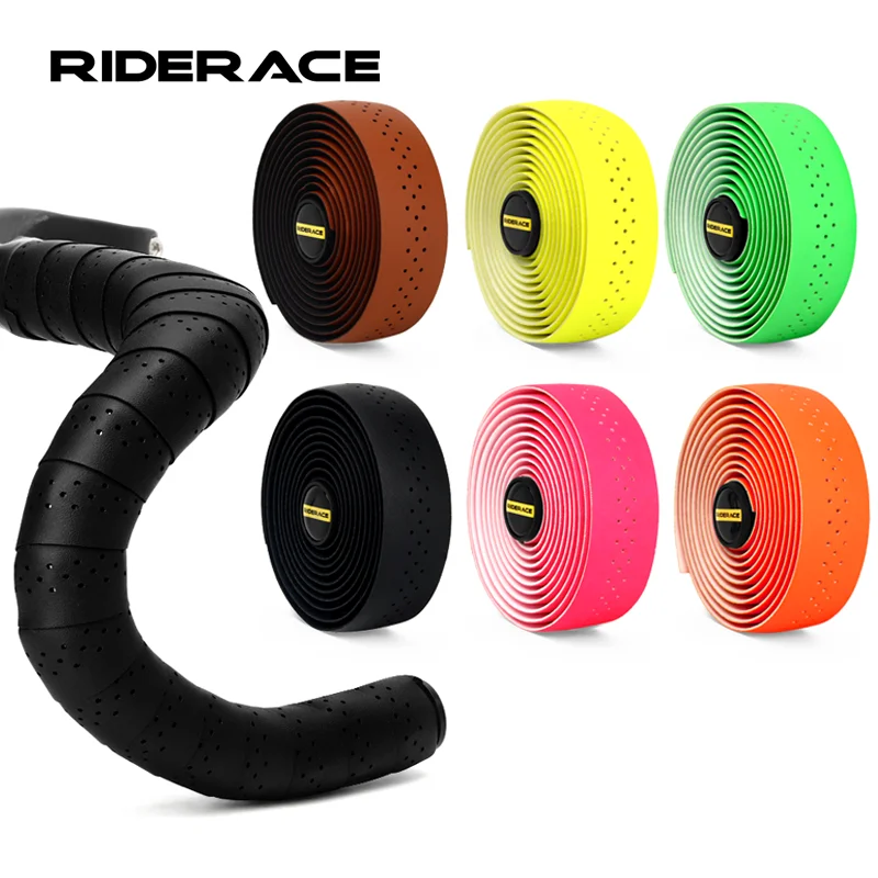Bicycle Handlebar Tape PU Leather Perforated Breathable Soft Road Bike Handlebar Tape With 2 Bar Plug Anti-Slip Shock Absorption