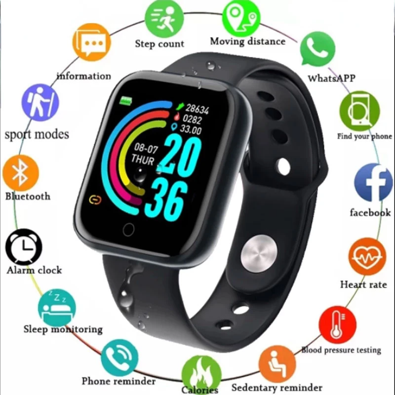 

D20 Pro Smart Watch Y68 Bluetooth Fitness Sports Watch Heart Rate Monitor Blood Pressure Smart Bracelet for IOS Android