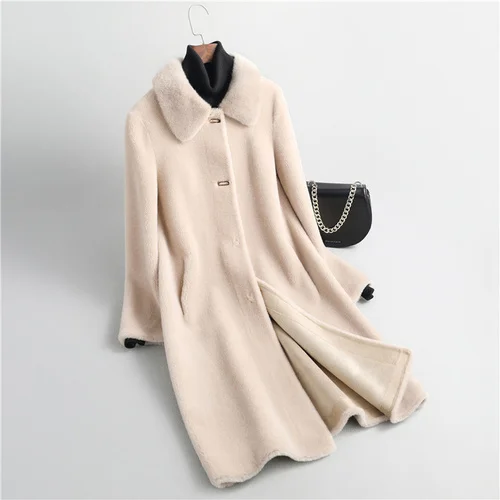 

Mink Real Autumn Fur 100% Collar Sheep Shearing Coat Female Winter 2023 Elegant Wool Jacket Women Casaco Feminino Gxy636