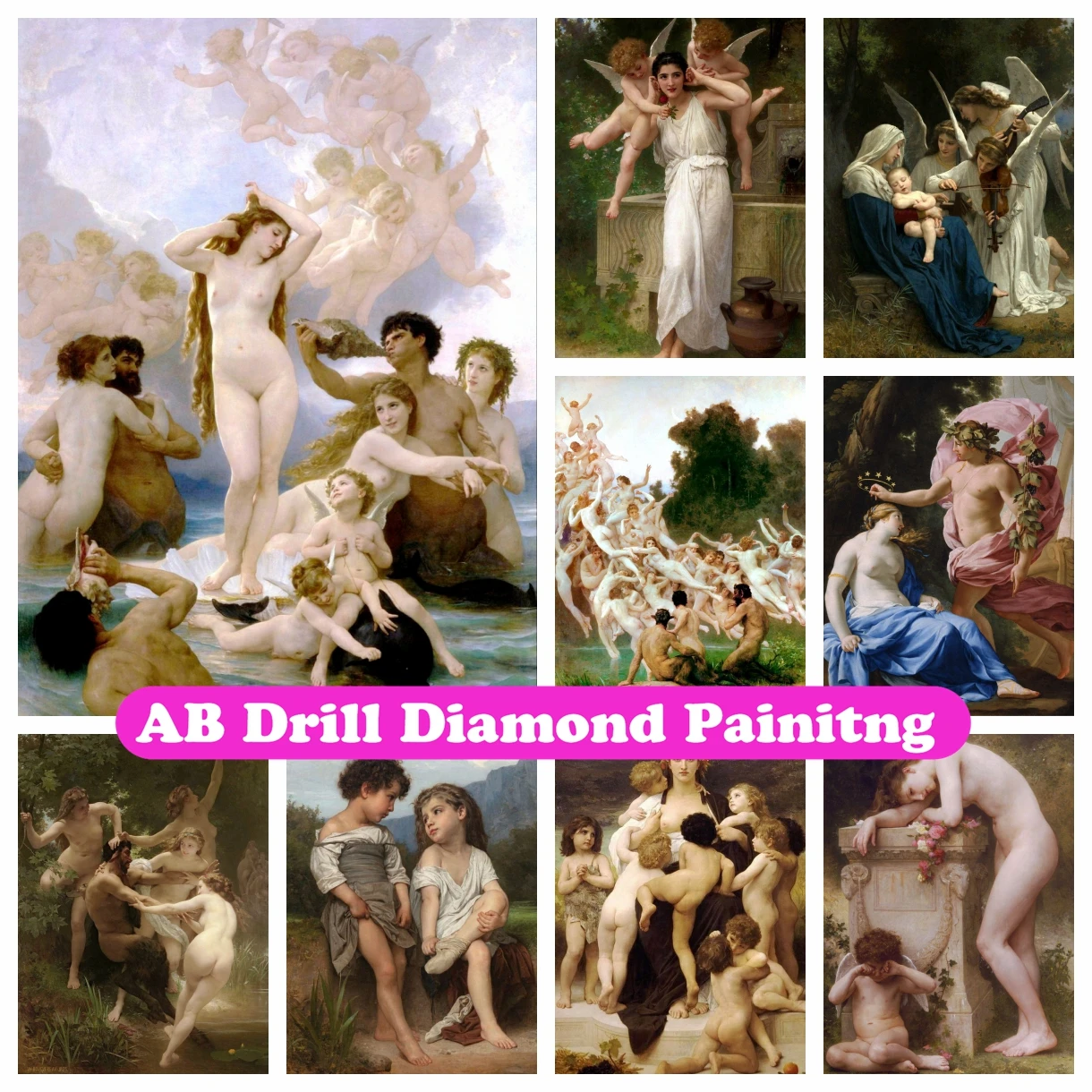 

William Adolphe Bouguereau DIY AB Diamond Painting Mosaic Song of the Angels Cross Stitch Embroidery Rhinestones Home Decor Gift