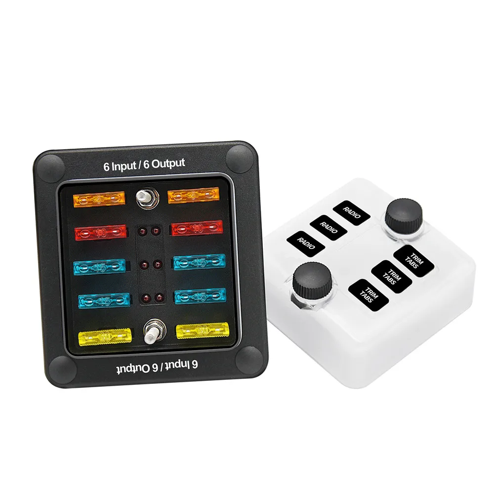 

Double row, 6 channels, one input and one output, ATO or ATC fuse, shared waterproof fuse box