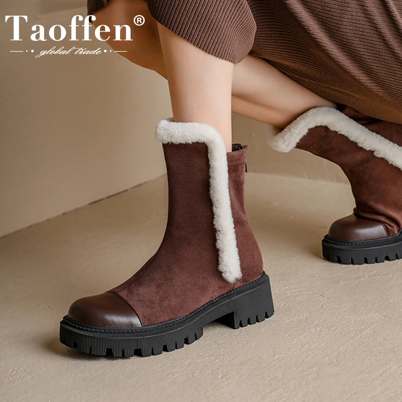 

Taoffen New Ins Women Ankle Boot Square Heels Winter Women Shoes Warm Fashion Female Short Boots Ladies Footwear Size 34-42