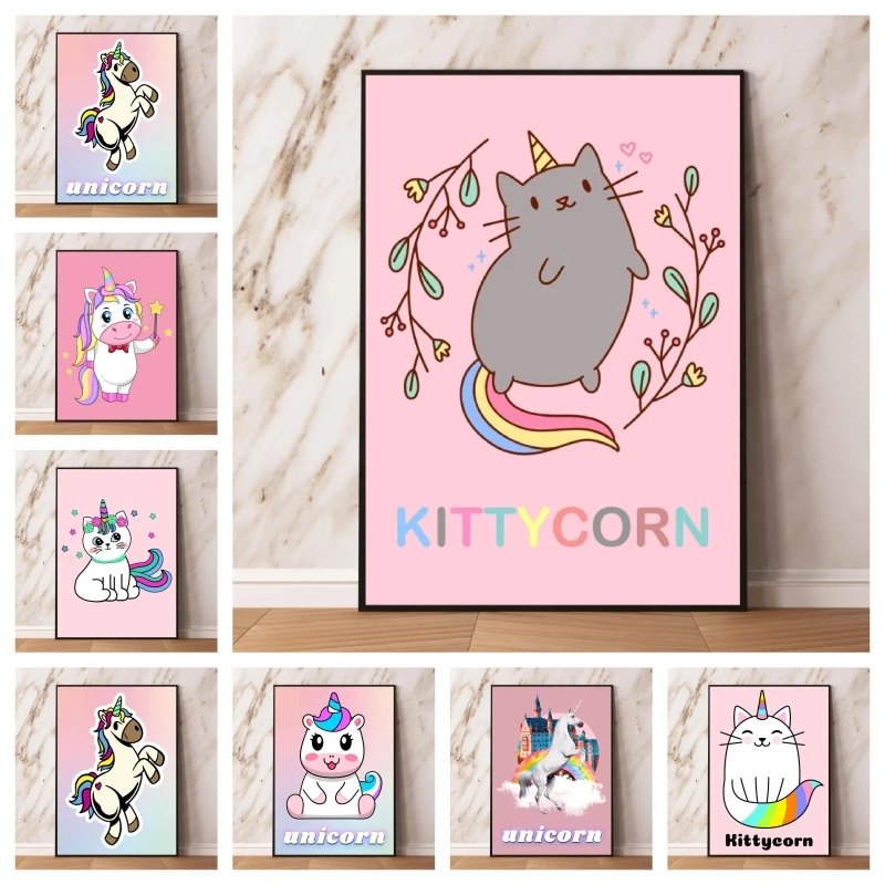 

Japanese Anime Canvas Paintings Cute Unicorn Cat Comics Pictures High Quality Art Wall Stickers Decor Gifts Modular Prints