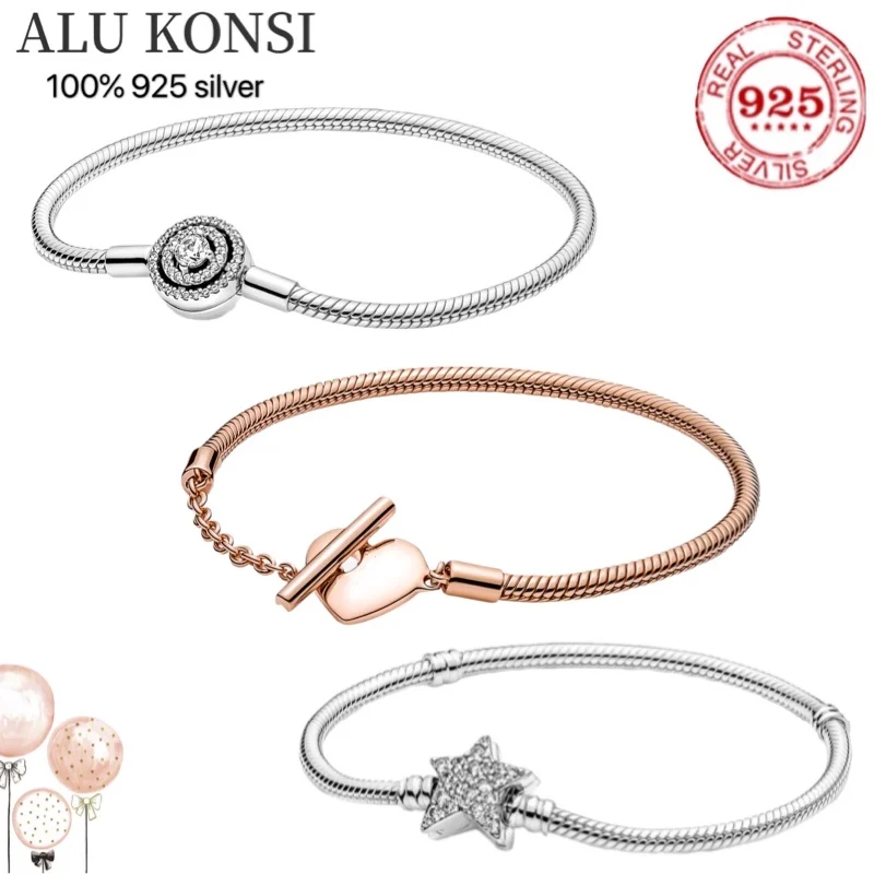 

2021 new Fit Original Real 925 Silver authentic pan bracelet For Women princess star couple DIY fashion wedding Jewelry