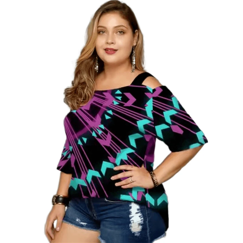Womens Plus Size Colorful Tops and Blouses 2022 Summer Sexy Off Shoulder Tunic Tops Cold Shoulder Women 5XL 6XL Loose Peplum Top