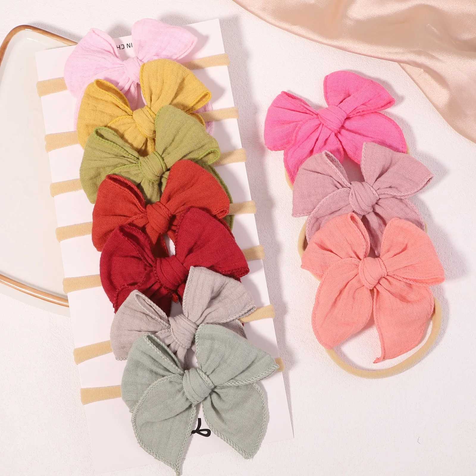 

Cotton Embroidered Baby Girl Headband Elastic Head Wrap Baby Nylon Bowknot Headwear For Newborn Accessories Headdress