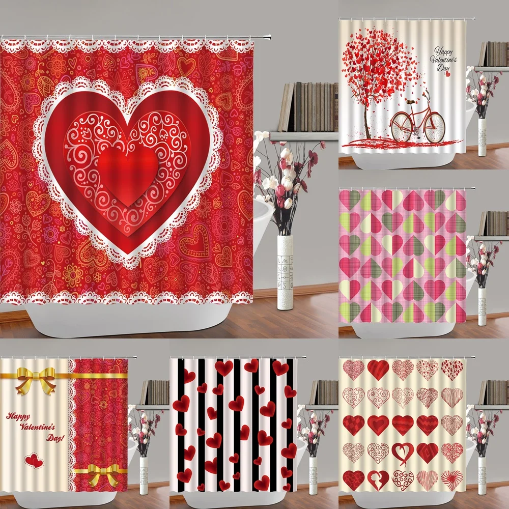 

Тканевая занавеска для душа в ванную, в форме красного сердца